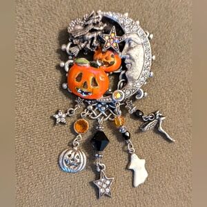 Kirks Folly Halloween Pumpkin and Witch Brooch